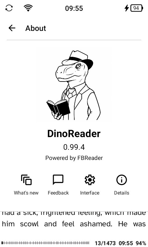 DinoReader reading app for Android e-ink devices.