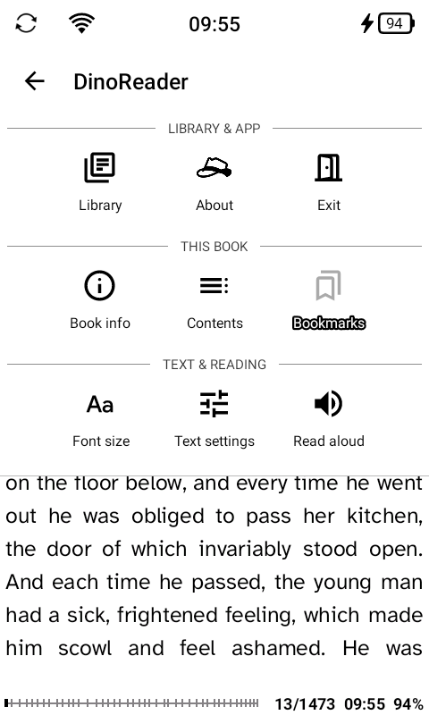 DinoReader reading app for Android e-ink devices.